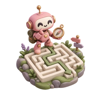 A robot using a compass to explore a maze.