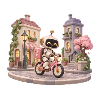 A little courier robot delivering a parcel through a city.