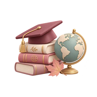 Books, a globe, and a graduation cap celebrating learning.